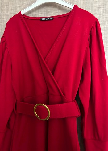 Kemerli Kırmızı Uzun Kadın Elbise - Görsel 3