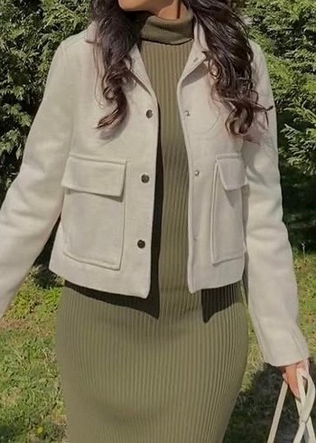 Kadın Haki Triko Balıkçı Yaka Uzun Elbise - Görsel 2