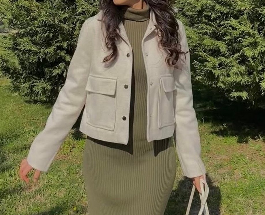 Kadın Haki Triko Balıkçı Yaka Uzun Elbise - Görsel 2