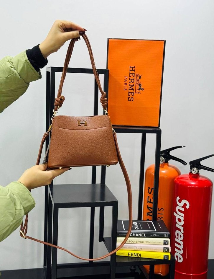 Kahverengi Deri Kayışlı Kadın Çanta - Görsel 5