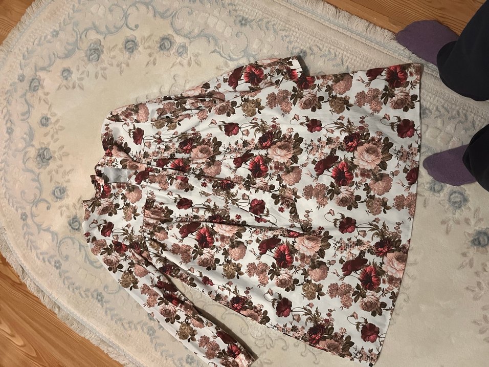 Bordo Çiçek Desenli Uzun Hamile Etek - Görsel 2