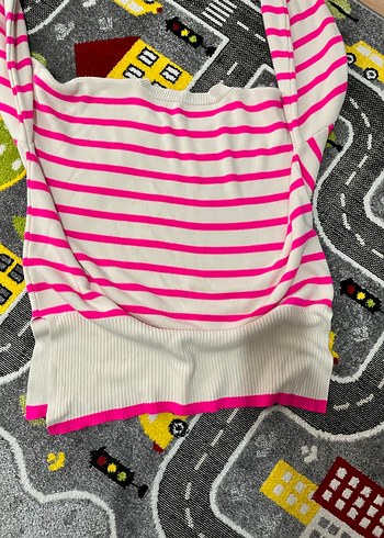 Pembe Çizgili Kız Triko Bluz - Görsel 2