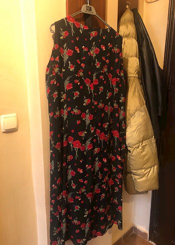 Kolsuz Uzun Hamile Tunik, Kırmızı Çiçek Desenli - Görsel 3