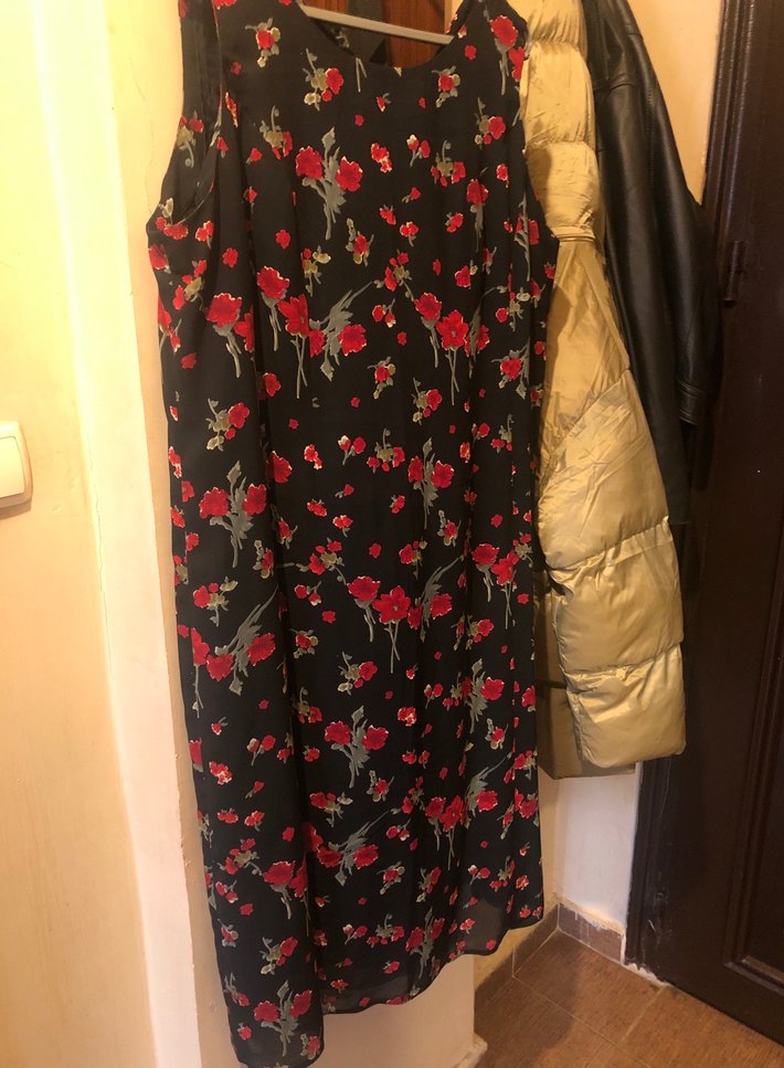 Kolsuz Uzun Hamile Tunik, Kırmızı Çiçek Desenli - Görsel 2