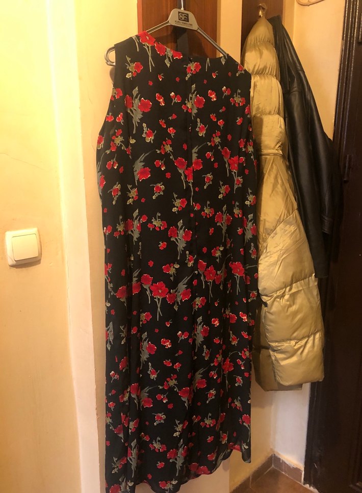 Kolsuz Uzun Hamile Tunik, Kırmızı Çiçek Desenli - Görsel 3