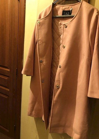 Düğmeli Pastel Pembe Midi Kadın Kaban - Görsel 4