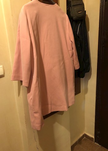 Düğmeli Pastel Pembe Midi Kadın Kaban - Görsel 3