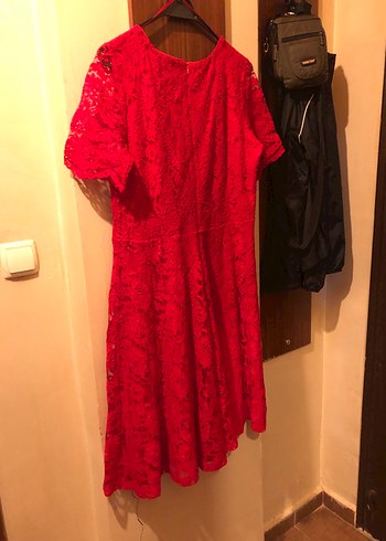Kırmızı Dantel Midi Bohem Elbise - Görsel 3
