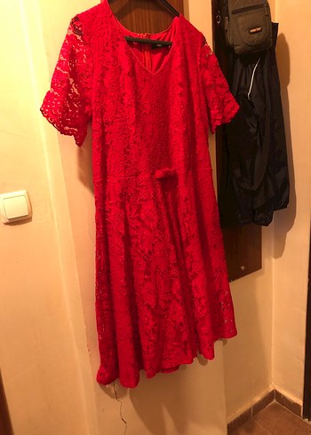 Kırmızı Dantel Midi Bohem Elbise - Görsel 2