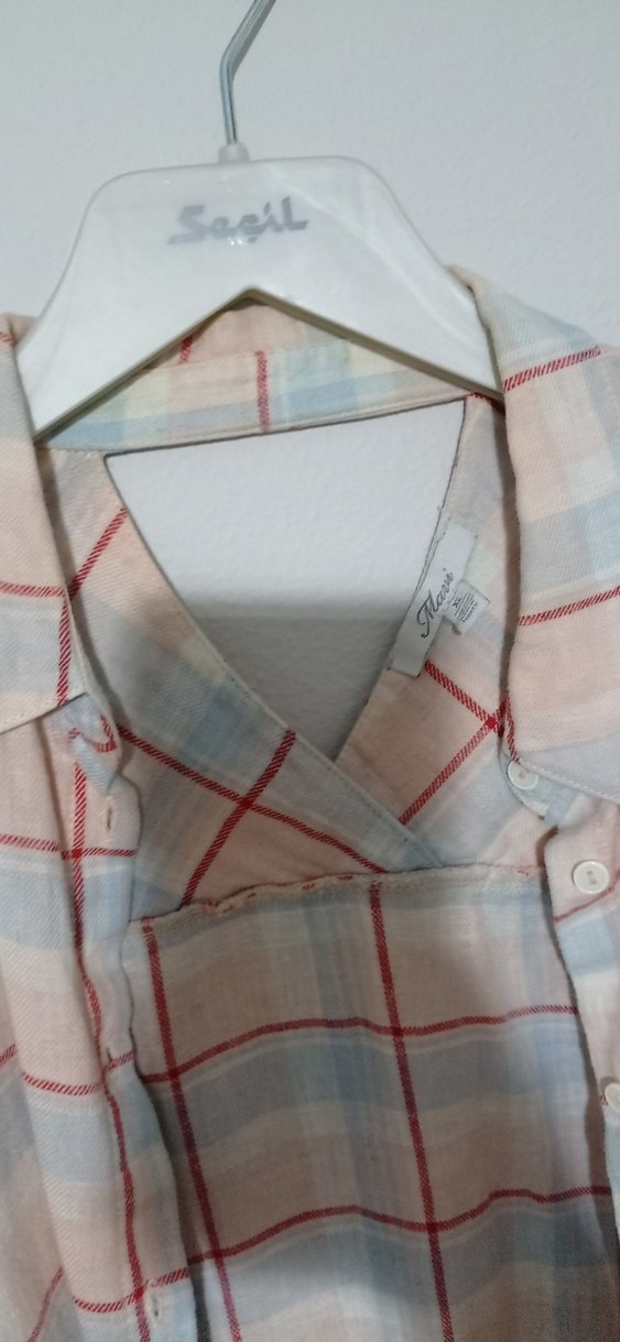 Kadın Bej Keten Düğmeli Gömlek - Görsel 2