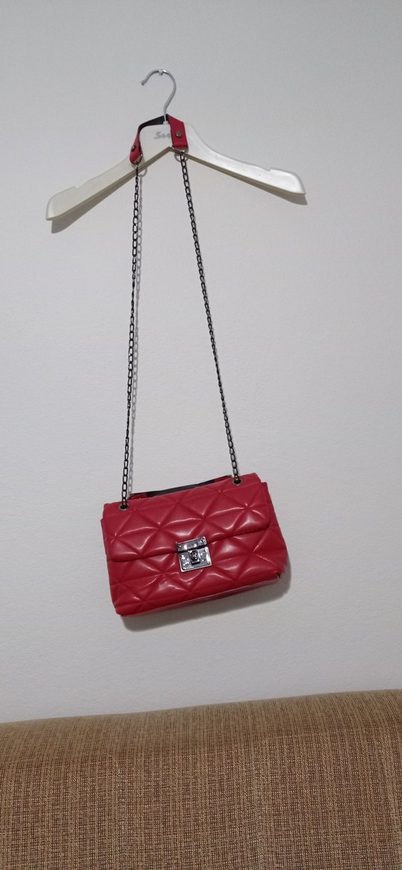 Kırmızı Zincir Detaylı Deri Kadın Çanta - Görsel 4
