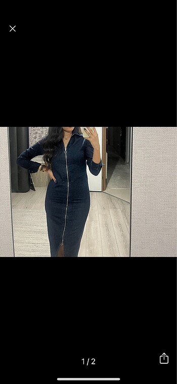 Zara fermuarlı kot elbise
