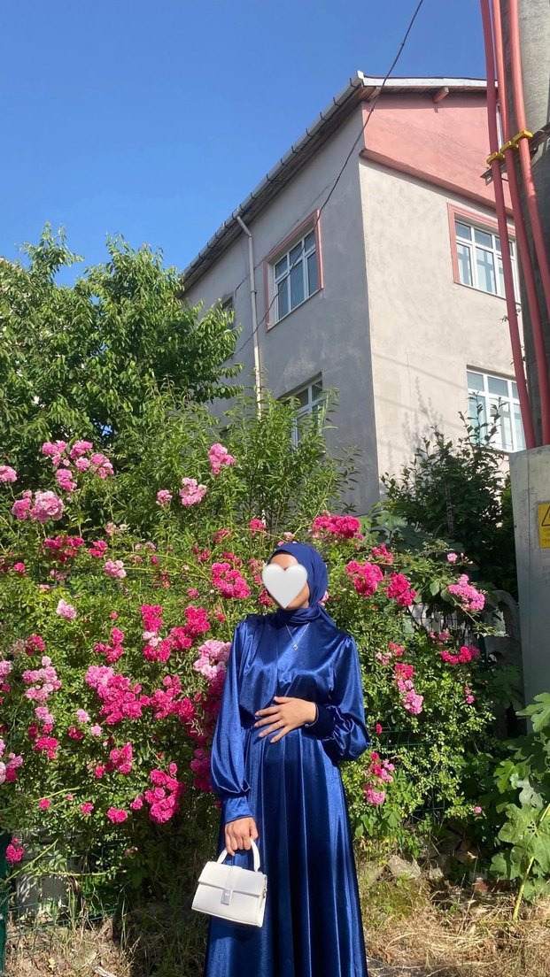 Uzun Kollu Mavi Gotik Mezuniyet Elbisesi - Görsel 3