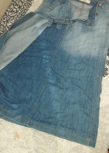 Düğmeli Uzun Mavi Kot Etek - Görsel 2