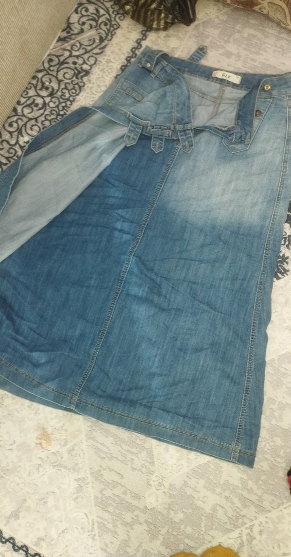 Düğmeli Uzun Mavi Kot Etek - Görsel 2