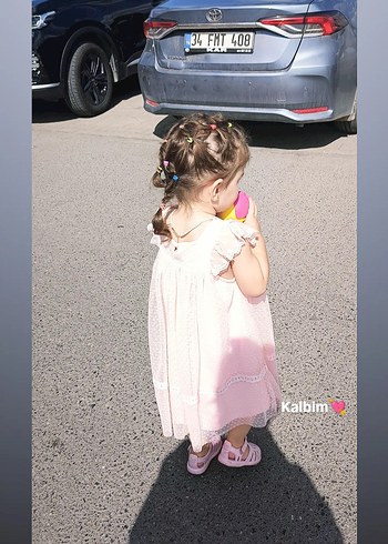 Kız Çocuk Pembe Dantel Detaylı Elbise