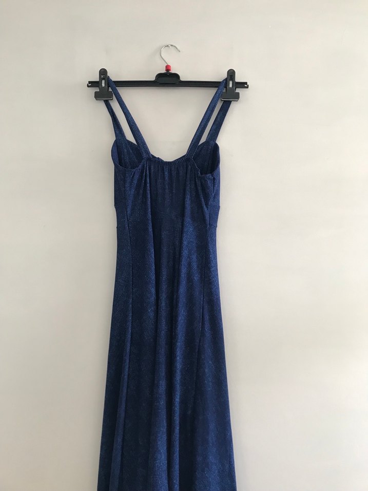 Kadın Lacivert V Yakalı Midi Elbise - Görsel 5