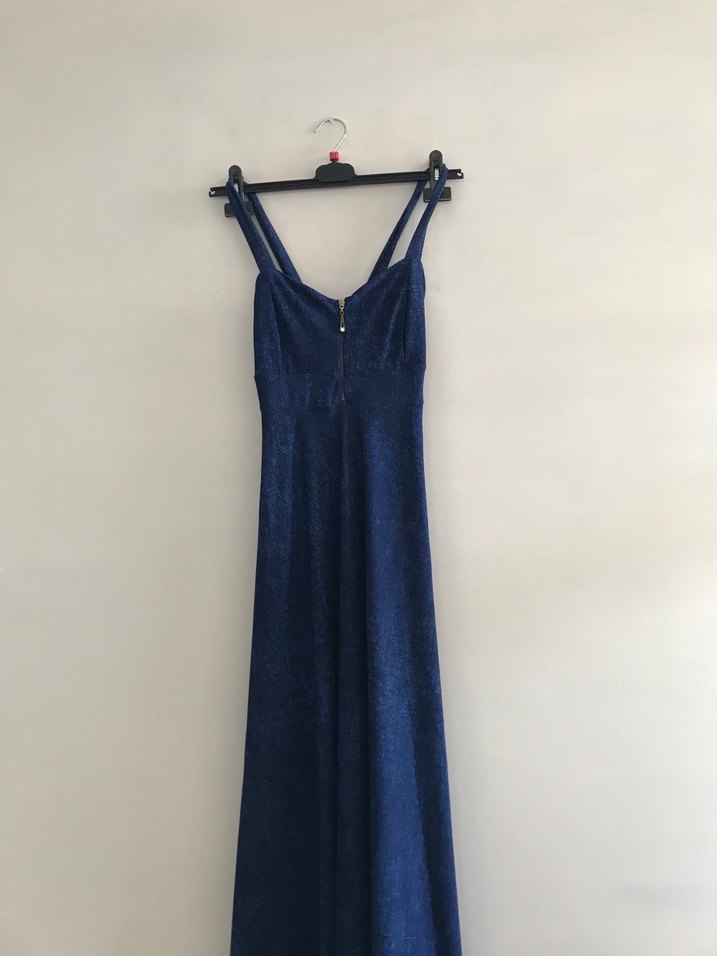 Kadın Lacivert V Yakalı Midi Elbise - Görsel 3