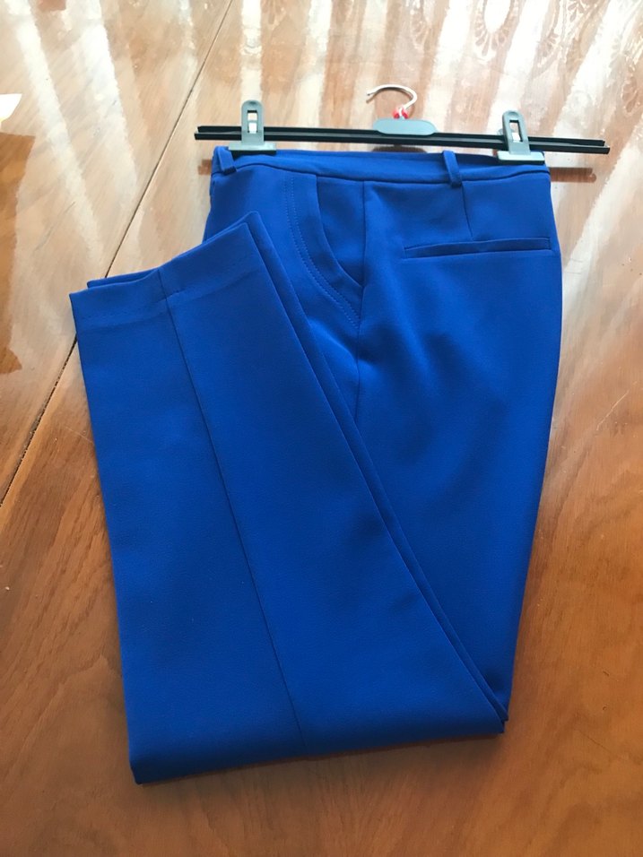 Mavi Midi Kadın Kumaş Pantolon - Görsel 4