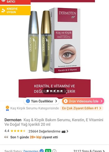 Dermoten Kaş ve Kirpik Bakım Serumu 20 ml