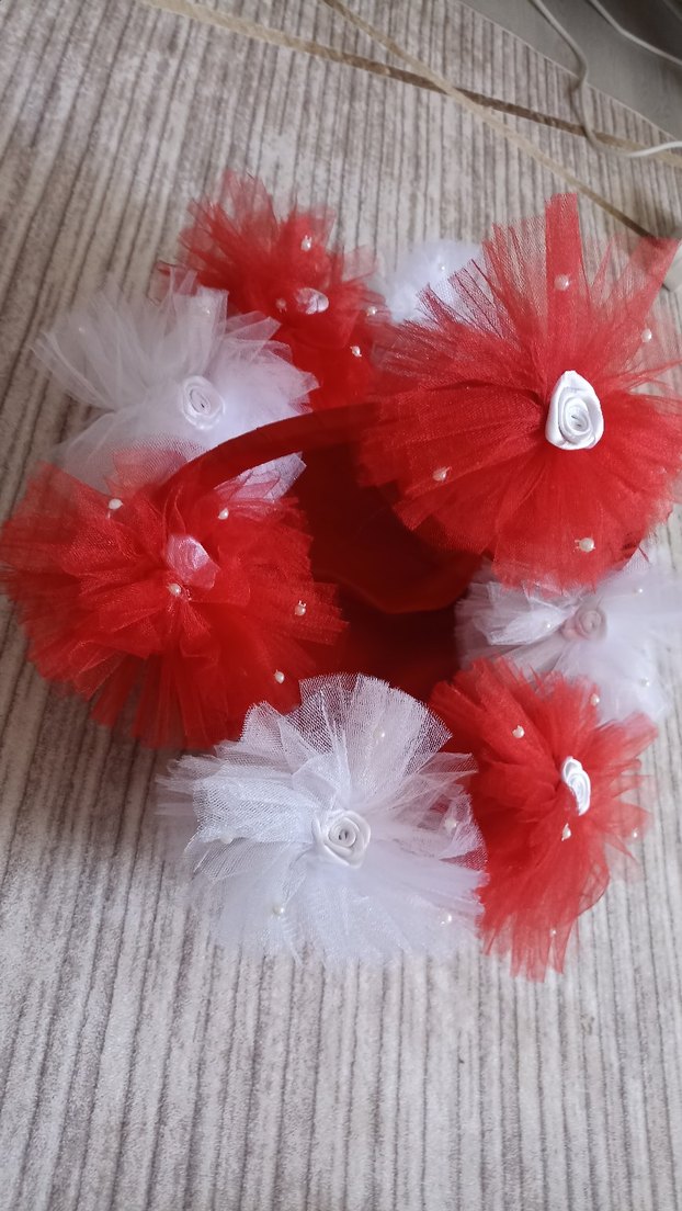 Nakışlı Kırmızı Beyaz Fırfırlı Saç Tokası - Görsel 3