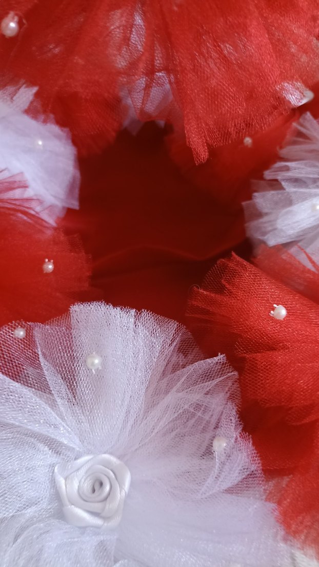 Nakışlı Kırmızı Beyaz Fırfırlı Saç Tokası - Görsel 2