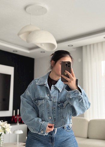 Zara Mavi Düğmeli Kadın Denim Ceket - Görsel 5