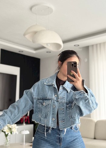 Zara Mavi Düğmeli Kadın Denim Ceket - Görsel 4