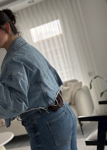 Zara Mavi Düğmeli Kadın Denim Ceket - Görsel 6