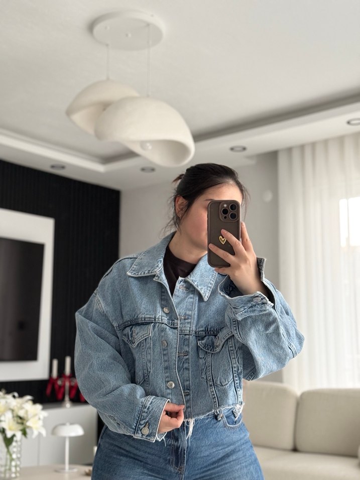 Zara Mavi Düğmeli Kadın Denim Ceket - Görsel 5