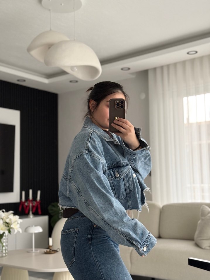 Zara Mavi Düğmeli Kadın Denim Ceket - Görsel 3