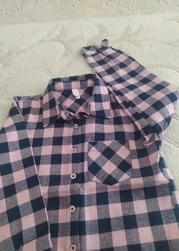 Düğmeli Pembe Kareli Pamuklu kız çocuk Gömlek - Görsel 2