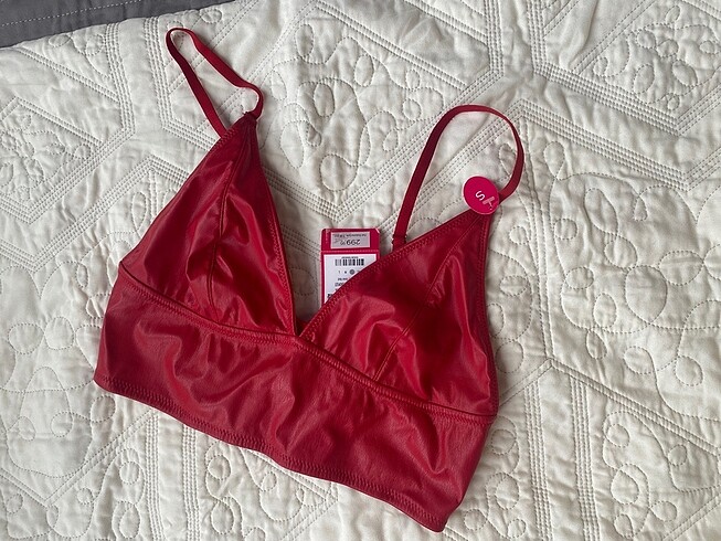 Penti kırmızı deri bralet, büstiyer