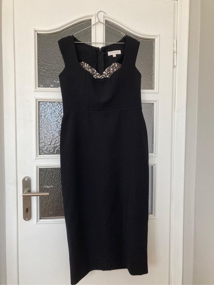 Siyah V Yakalı Uzun Kalem Elbise - Görsel 2