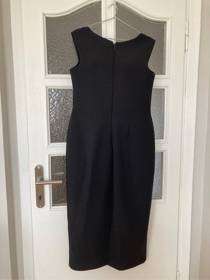 Siyah V Yakalı Uzun Kalem Elbise - Görsel 3