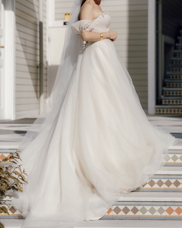 Beyaz Straplez A Kesim Uzun Gelinlik - Görsel 2