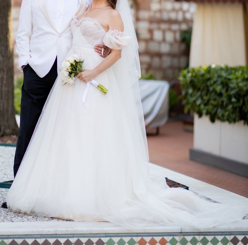 Beyaz Straplez A Kesim Uzun Gelinlik - Görsel 3