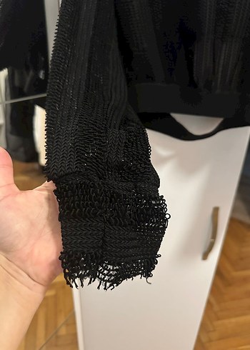 Siyah Örgü Uzun Kollu Kadın Kazak - Görsel 3