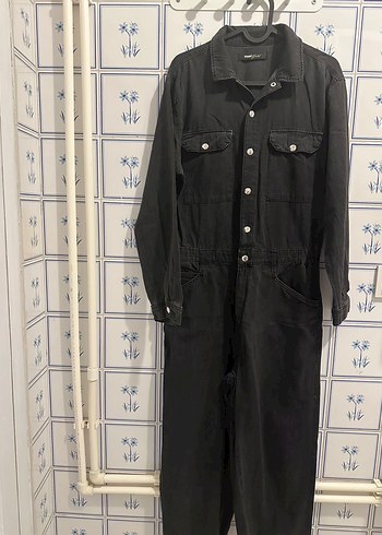 Kadın Siyah Denim Tulum, Uzun Kollu, Midi Boy - Görsel 5