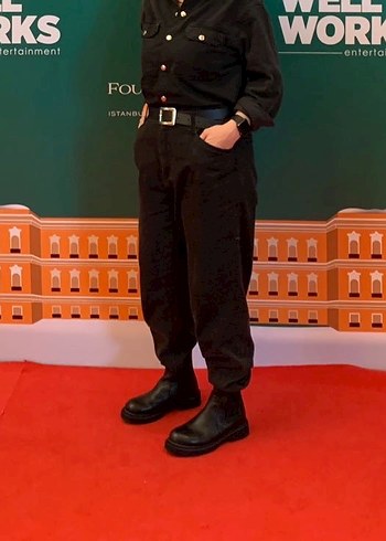 Kadın Siyah Denim Tulum, Uzun Kollu, Midi Boy - Görsel 2