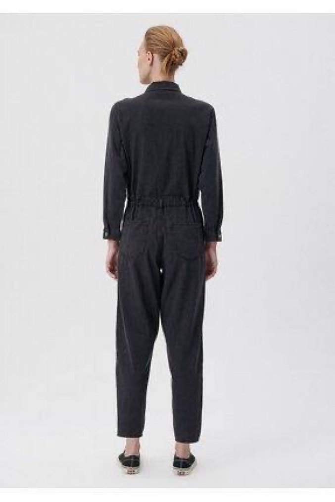 Kadın Siyah Denim Tulum, Uzun Kollu, Midi Boy - Görsel 4