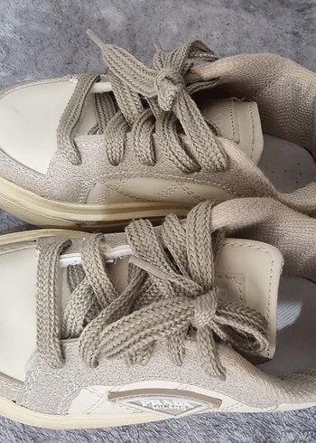 Bej Gri Bağcıklı Kadın Dolgu Topuk Spor Ayakkabı - Görsel 3