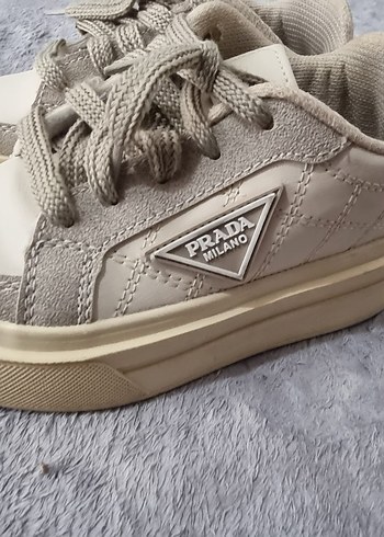 Bej Gri Bağcıklı Kadın Dolgu Topuk Spor Ayakkabı - Görsel 2