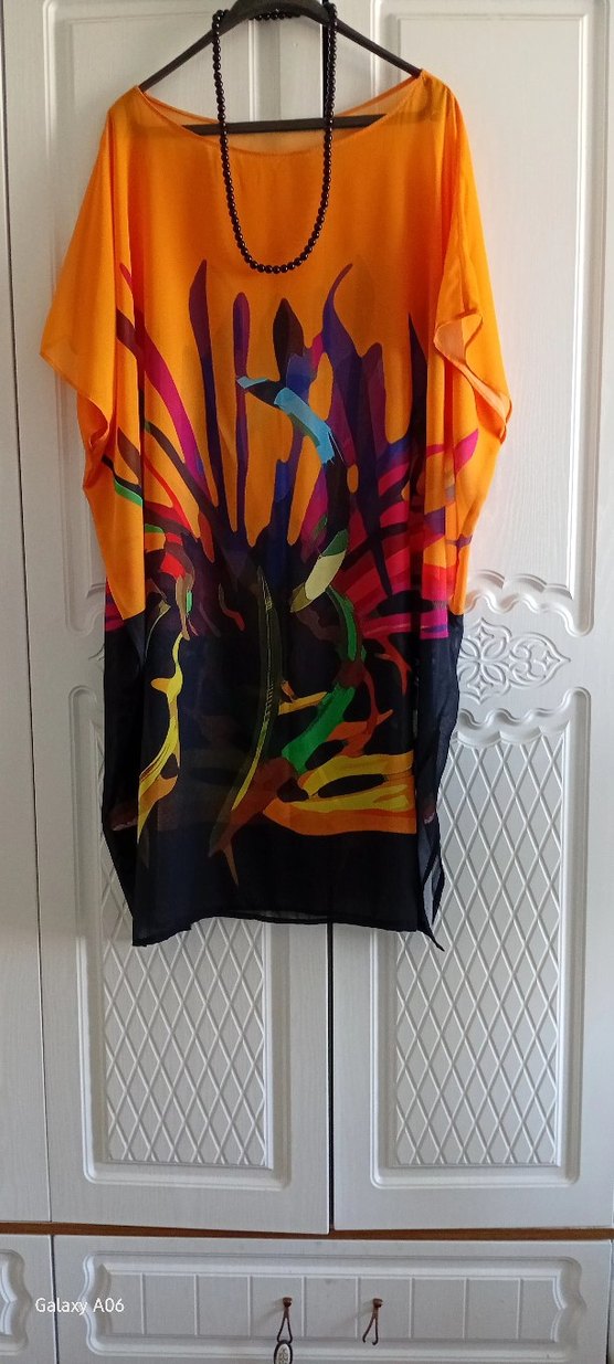 Renkli Baskılı şifon  Uzun Bohem Kadın Pareo46/48/50 - Görsel 3