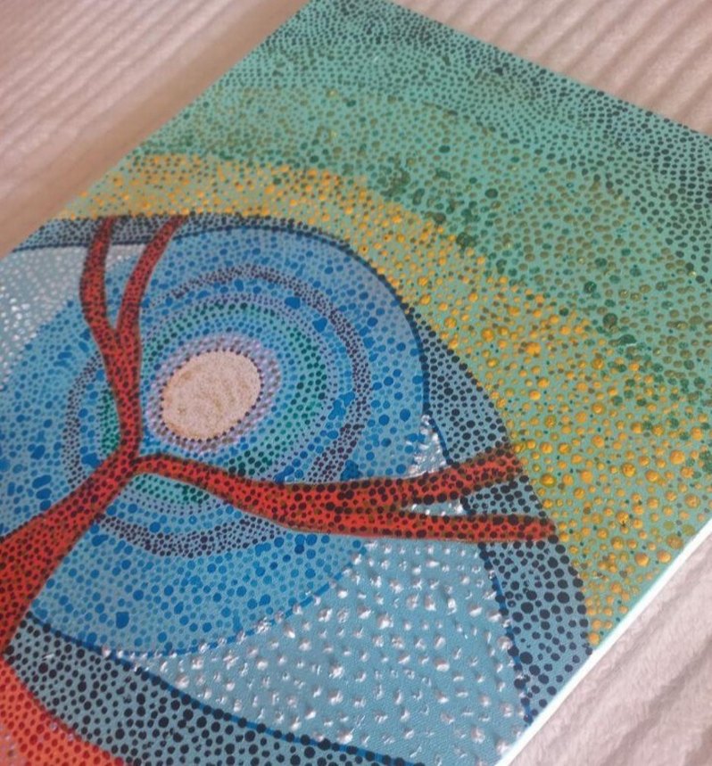 el yaptığım Çok Renkli Nokta Desenli Soyut Tablo - Görsel 3