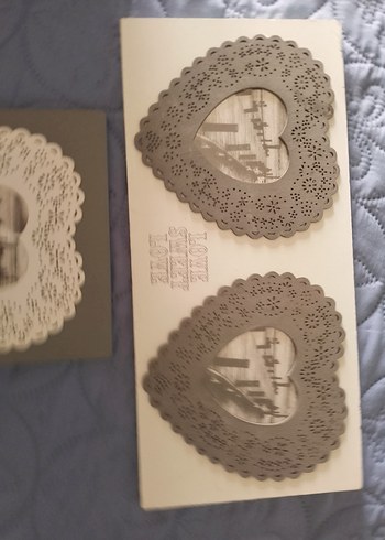 Bej Gri Kalp Desenli Fotoğraf Çerçevesi - Görsel 3