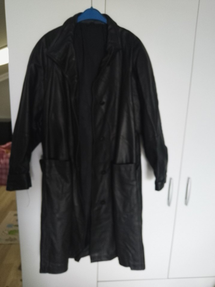 Siyah Deri Uzun Trençkot - Görsel 2