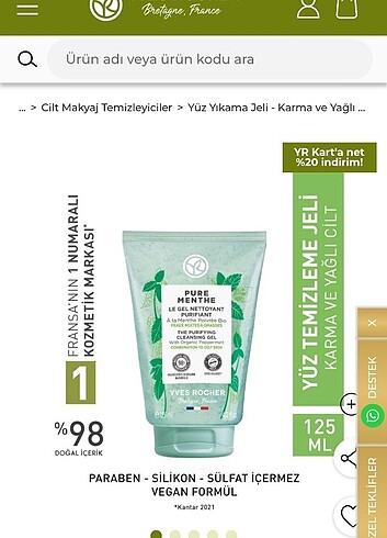 Yves Rocher Pure Menthe Yüz Temizleme Jeli