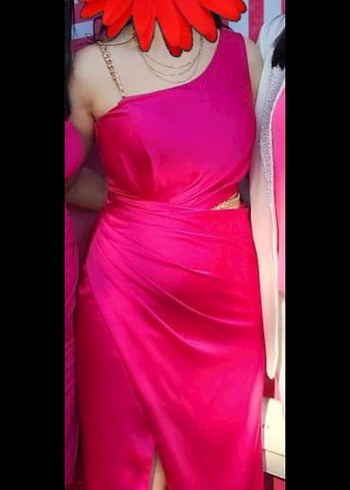 Pembe Drapeli Uzun Abiye Elbise