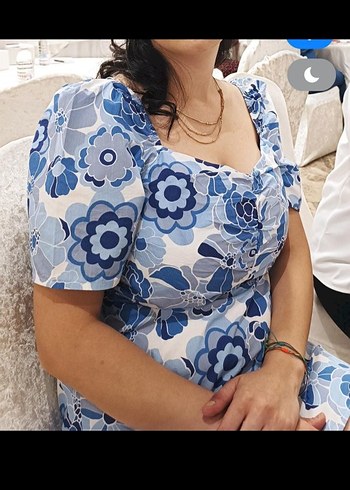 LC Waikiki Mavi Çiçek Desenli Midi Kadın Elbise